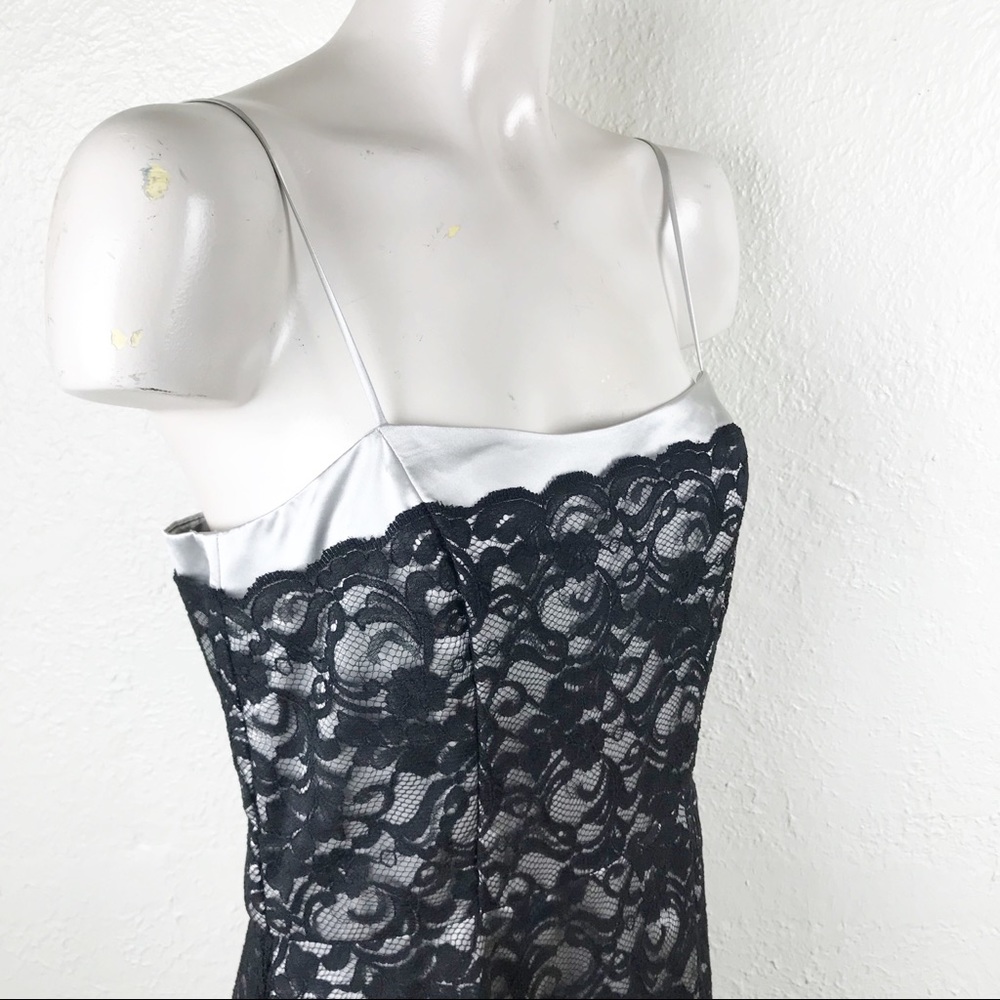 White House Black Market Silver and Black Lace Dress Size 8